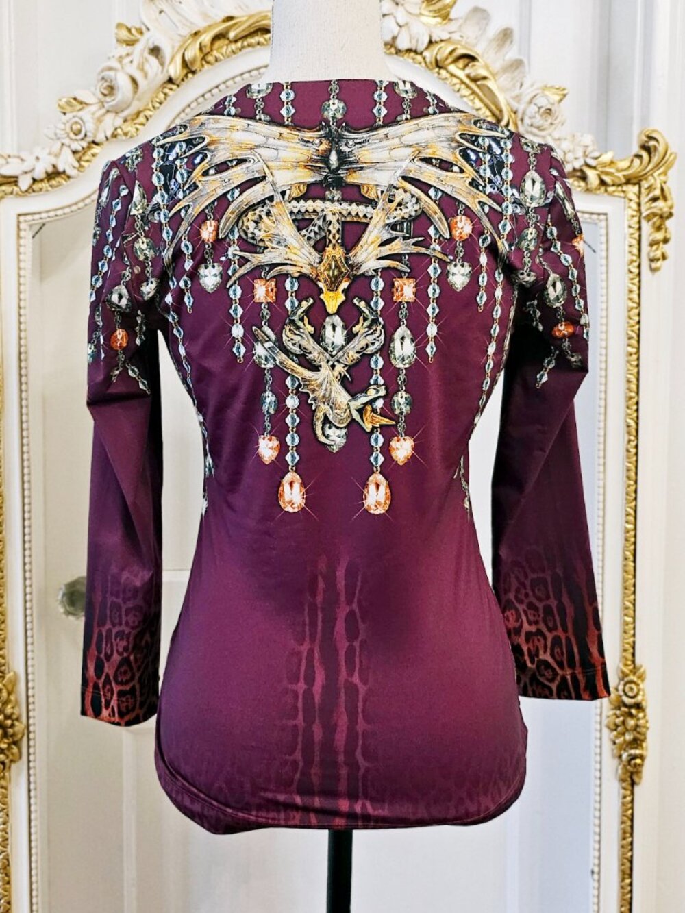 Just Cavalli burgundy printed stretch top, size M, NWT - Picture 4 of 16